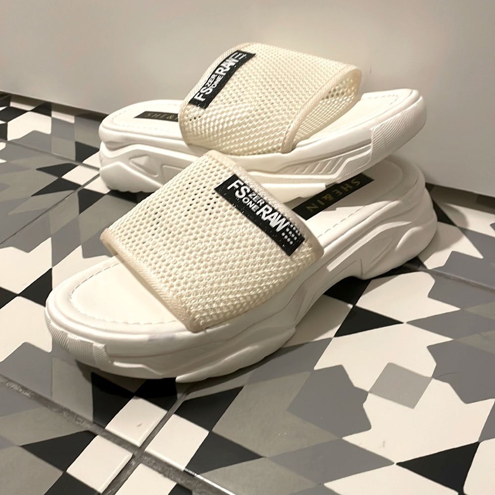 White Shein mesh/knit slides / never worn !
